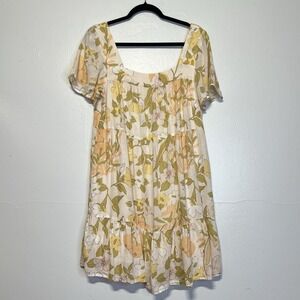 Rails Dress Womens M Valentina Citrus Floral Mini Square‎ Neck Short Sleeve